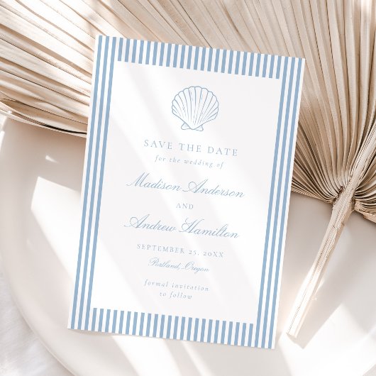 Carte Dusty Blue Stripe Shell Wedding Save the Date