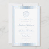 Carte Dusty Blue Stripe Shell Wedding Save the Date (Devant)