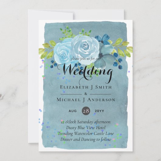 Carte Dusty Blue Turquoise Mariage Trending Budget (Devant)