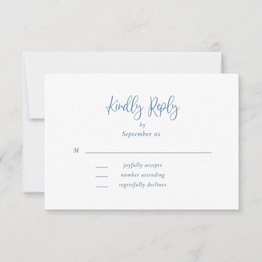 Carte Dusty Blue White Script Fleur sauvage mariage RSVP (Devant)