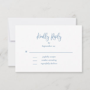 Carte Dusty Blue White Script Fleur sauvage mariage RSVP