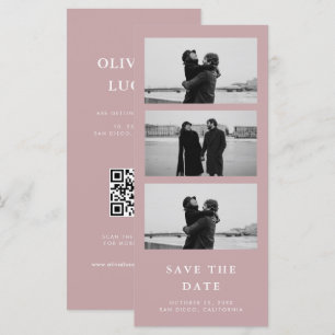 Carte Dusty Mauve Pink Photo Strip QR Code Mariage