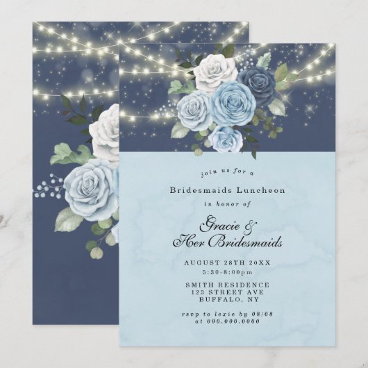 Carte Dusty Navy Blue Peony Bridesmaids Luncheon Invitat (Devant / Derrière)