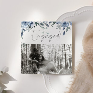 Carte Dusty Pastel Blue Flowers Photo Engagement Party