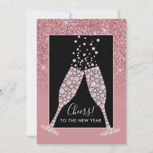 Carte Dusty Pink Parties scintillant Champagne Toast Car
