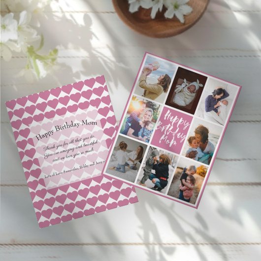 Carte Dusty Rose 8 Photo Collage Joyeux anniversaire Mam