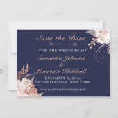 Carte Dusty Rose Blanc Floral Navy Bleu Enregistrer la d (Devant)
