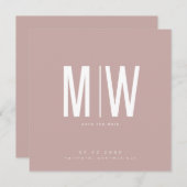 Carte Dusty Rose Carré Monogramme Mariage Enregistrer la (Devant / Derrière)