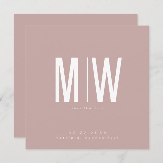 Carte Dusty Rose Carré Monogramme Mariage Enregistrer la (Devant / Derrière)