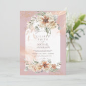 Carte Dusty Rose Floral Pampas RÉHEARSAL DÎNER (Debout devant)