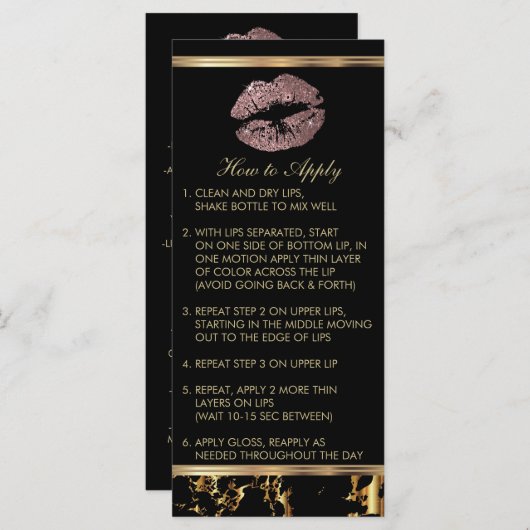 Carte Dusty Rose Parties scintillant Lipsense Instructi (Devant / Derrière)