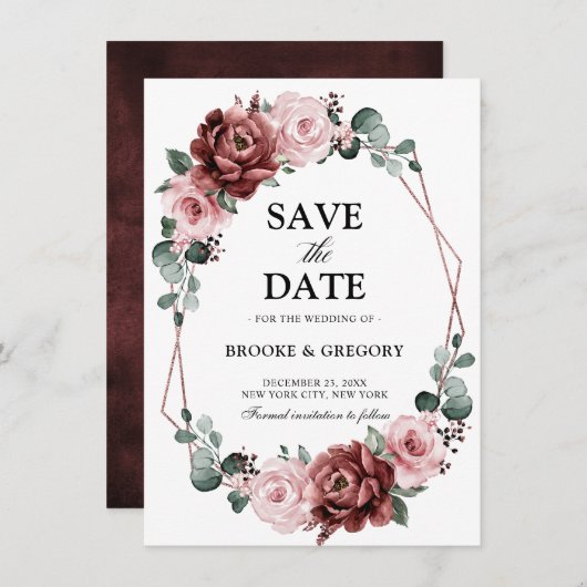 Carte Dusty rose Rose géométrique Enregistrer la date (Devant / Derrière)