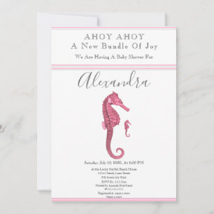 Carte Dusty Rose Seahorse Rose Girl Baby shower floral