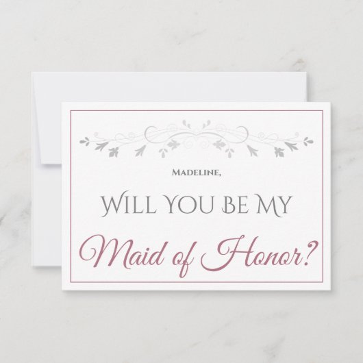 Carte Dusty Rose sur White Elegant Be My Maid of Honor (Devant)