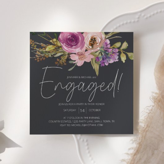 Carte Dusty rose violet Floral Charcoal Party