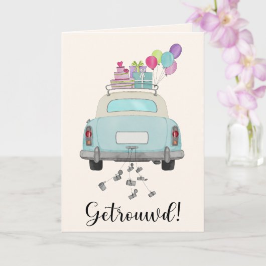 Carte Dutch Félicitations Mariage Blue Retro Car (Orchidée)
