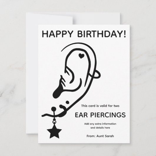Carte Ear Piercing Voucher Card, Custom, Personalized (Devant)
