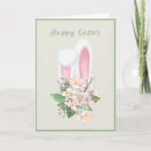 Carte Ears Bunny de Pâques et Aquarelle rose Fleur (Devant)