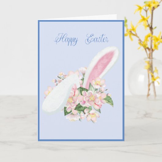 Carte Ears Bunny de Pâques et Aquarelle rose Fleur (Fleur jaune)