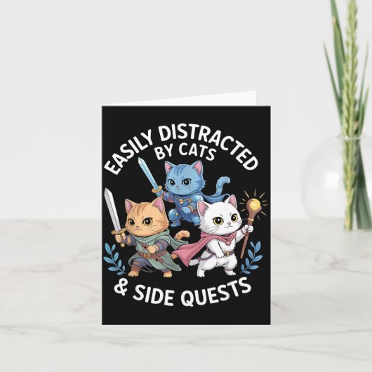 Carte Easily Distracted By Cats & Side Quests Funny (Devant)