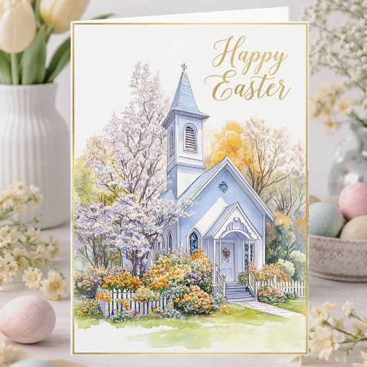 Carte Easter Blessing Watercolor Spring Church Floral