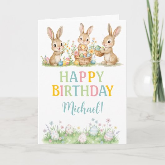 Carte Easter Bunny Boy First Birthday Greeting Card (Devant)