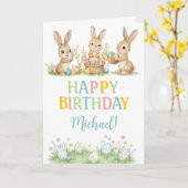 Carte Easter Bunny Boy First Birthday Greeting Card (Fleur jaune)