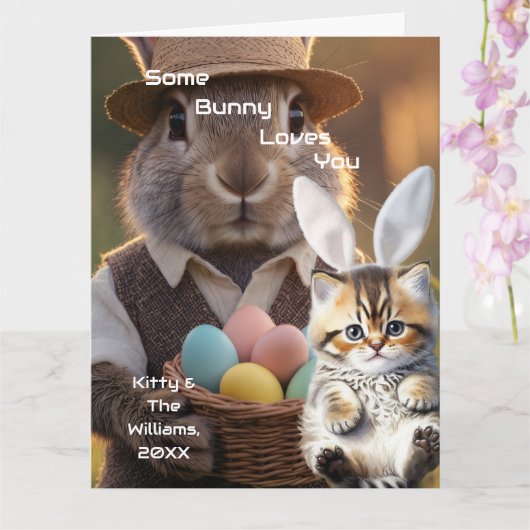 Carte Easter Bunny Ears Cat Photo Customize  (Orchidée)