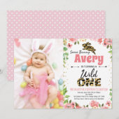 Carte Easter Bunny Girl premier anniversaire Photo Invit (Devant / Derrière)