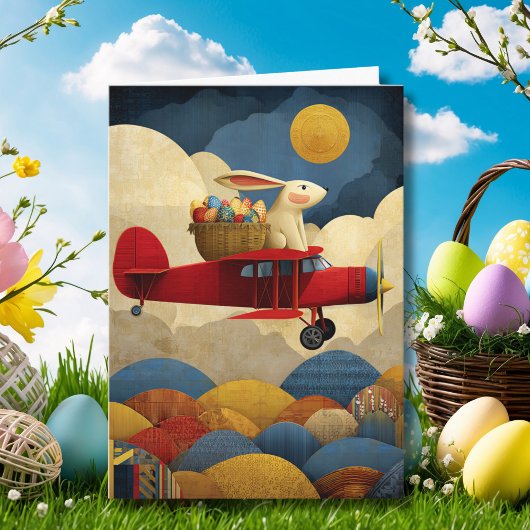 Carte Easter Bunny Pilot Flies Airplane Custom Aviation