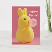 Carte Easter Bunny Rabbit and Pink Bubble Gum Cute (Devant)