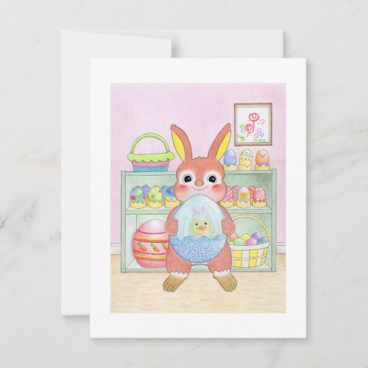 Carte Easter Bunny Rabbit Eggs Kids Flat Card (Devant)