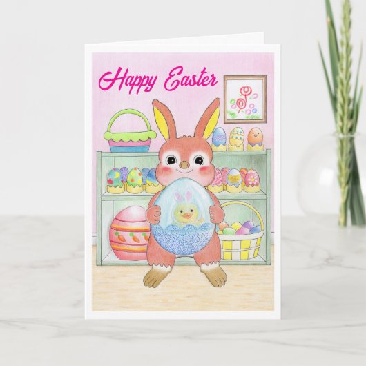 Carte Easter Bunny Rabbit Eggs Kids Folded Card (Devant)