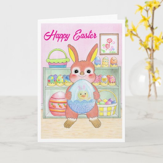Carte Easter Bunny Rabbit Eggs Kids Folded Card (Fleur jaune)