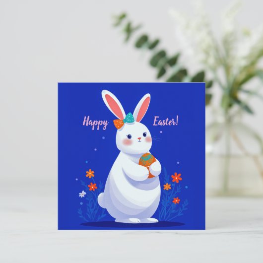 Carte Easter Bunny with Blue Background  (Debout devant)