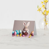Carte Easter bunny with his eggs. (Fleur jaune)