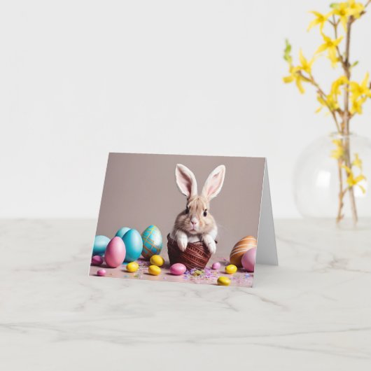 Carte Easter bunny with his eggs. (Fleur jaune)