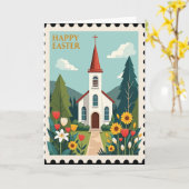 Carte Easter Church Scene Greeting Card (Fleur jaune)