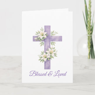 Carte Easter Cross Watercolor Floral Mother's Day 