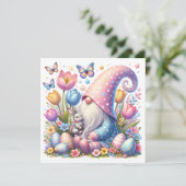 Carte Easter Gnome with Bunny and Spring Flowers  (Debout devant)