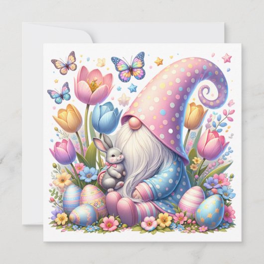 Carte Easter Gnome with Bunny and Spring Flowers  (Devant)