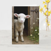 Carte Easter Lamb In Barn Door (Fleur jaune)