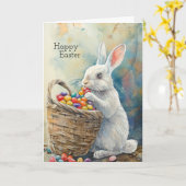 Carte Easter rabbit eats jelly beans watercolor (Fleur jaune)