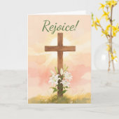 Carte Easter Rejoice Cross and Lilies Christian (Fleur jaune)