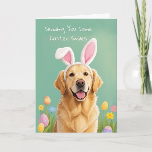 Carte Easter Smiles Cute Dog Wearing Bunny Ears (Devant)