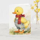 Carte Easter Watercolor Duck In Overalls (Fleur jaune)
