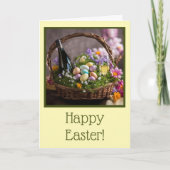 Carte Easter with Basket Eggs Flowers and Wine  (Devant)