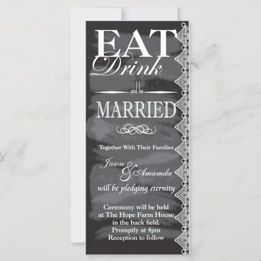 Carte Eat, Boire & Etre Marié Chalkboard Mariage invite (Devant)