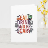 Carte Eat Drink And Be Scary Halloween Party Spooky Desi (Fleur jaune)