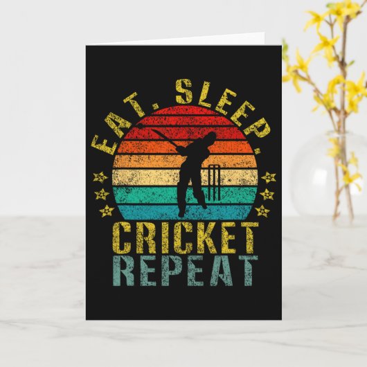 Carte Eat Sleep Cricket Repeat Funny Retro  (Fleur jaune)